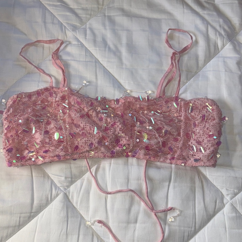 Urban Outfitters Pink Sequin Crop Top